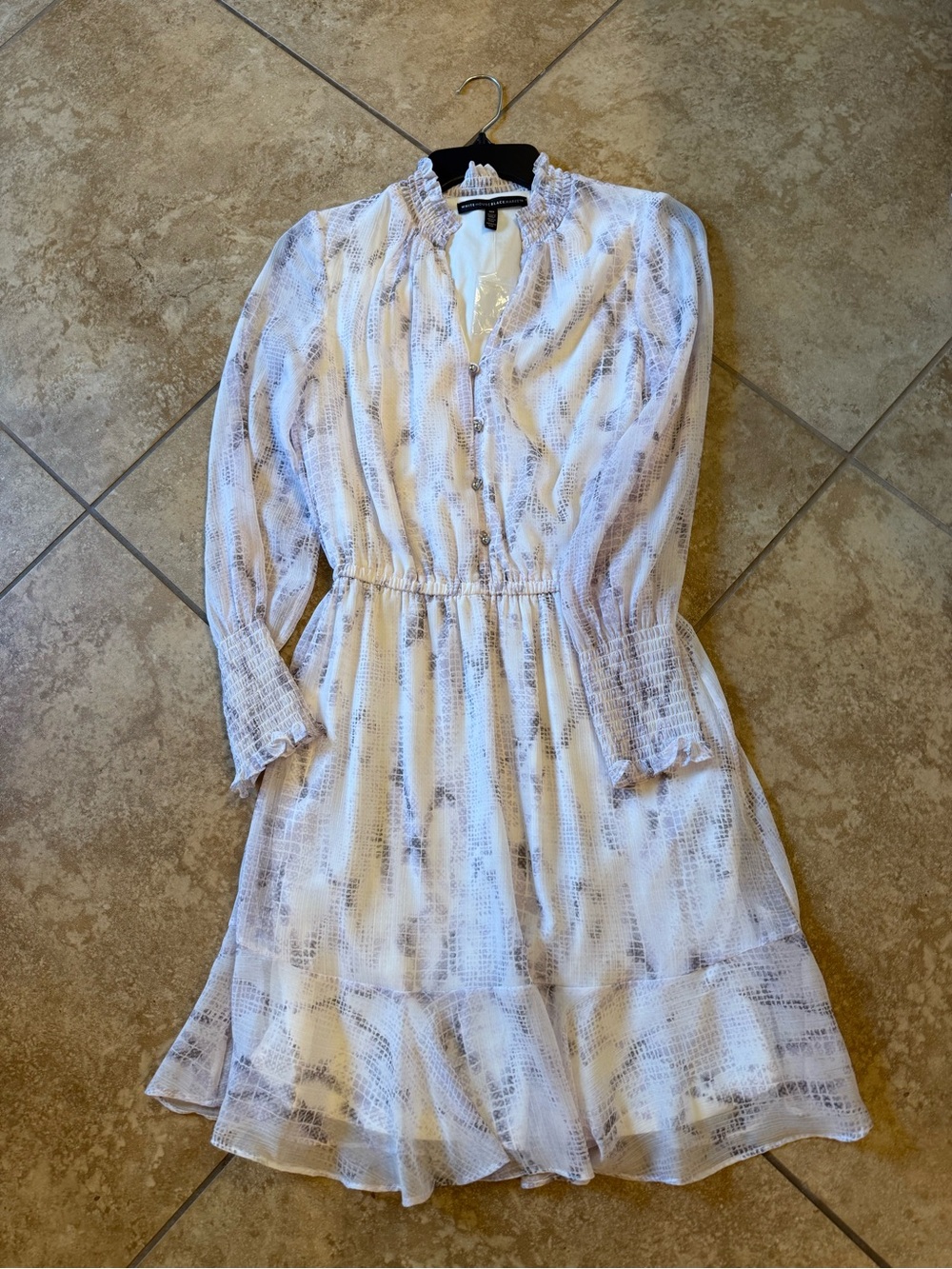 White House Black Market Cream and Gray Printed Midi Dress